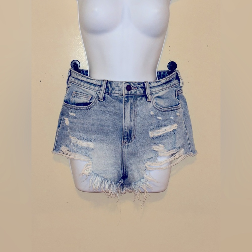 High Waisted Raw Hem Ripped Denim Shorts